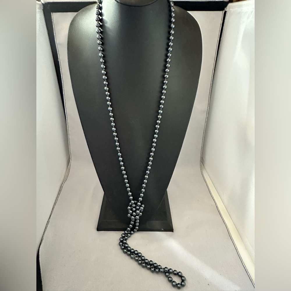 Long faux black Pearl continuous strand necklace